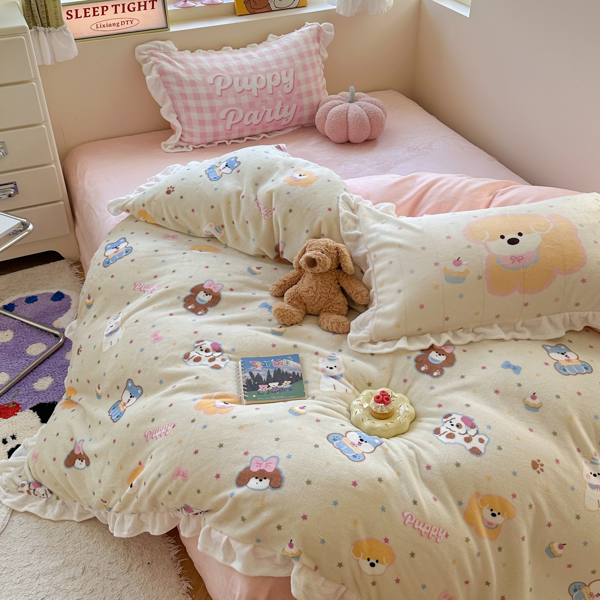 91家纺网 家纺一手货源 找家纺 （总）美乐迪家纺 2025新款加厚牛奶绒花边四件套