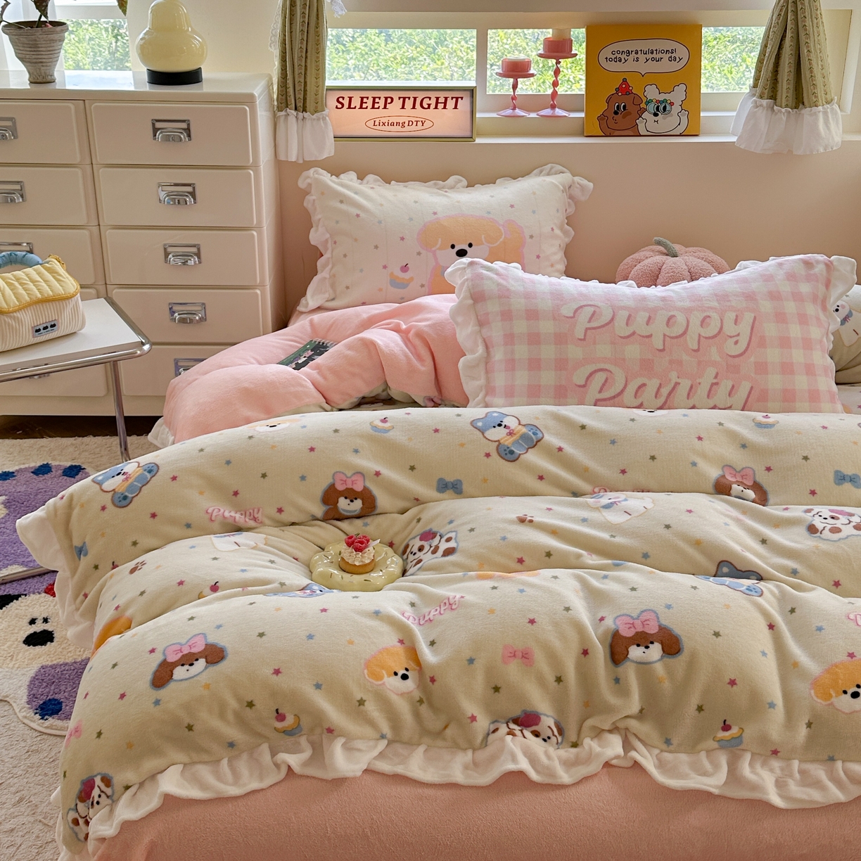 91家纺网 家纺一手货源 找家纺 （总）美乐迪家纺 2025新款加厚牛奶绒花边四件套