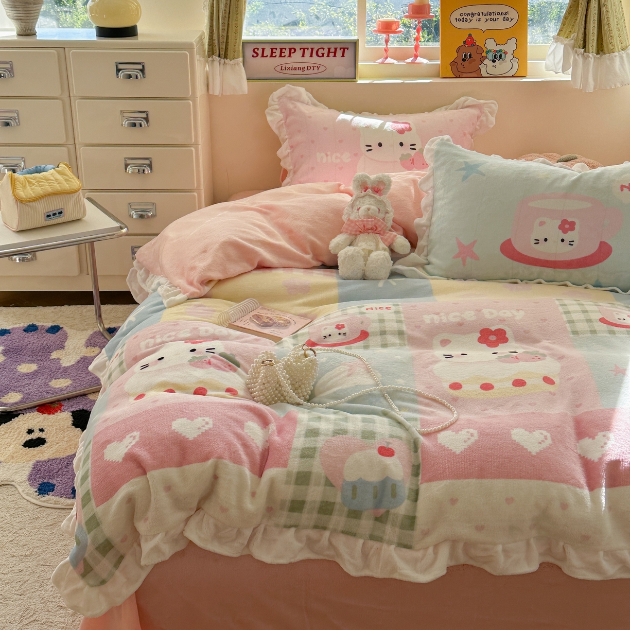 91家纺网 家纺一手货源 找家纺 （总）美乐迪家纺 2025新款加厚牛奶绒花边四件套