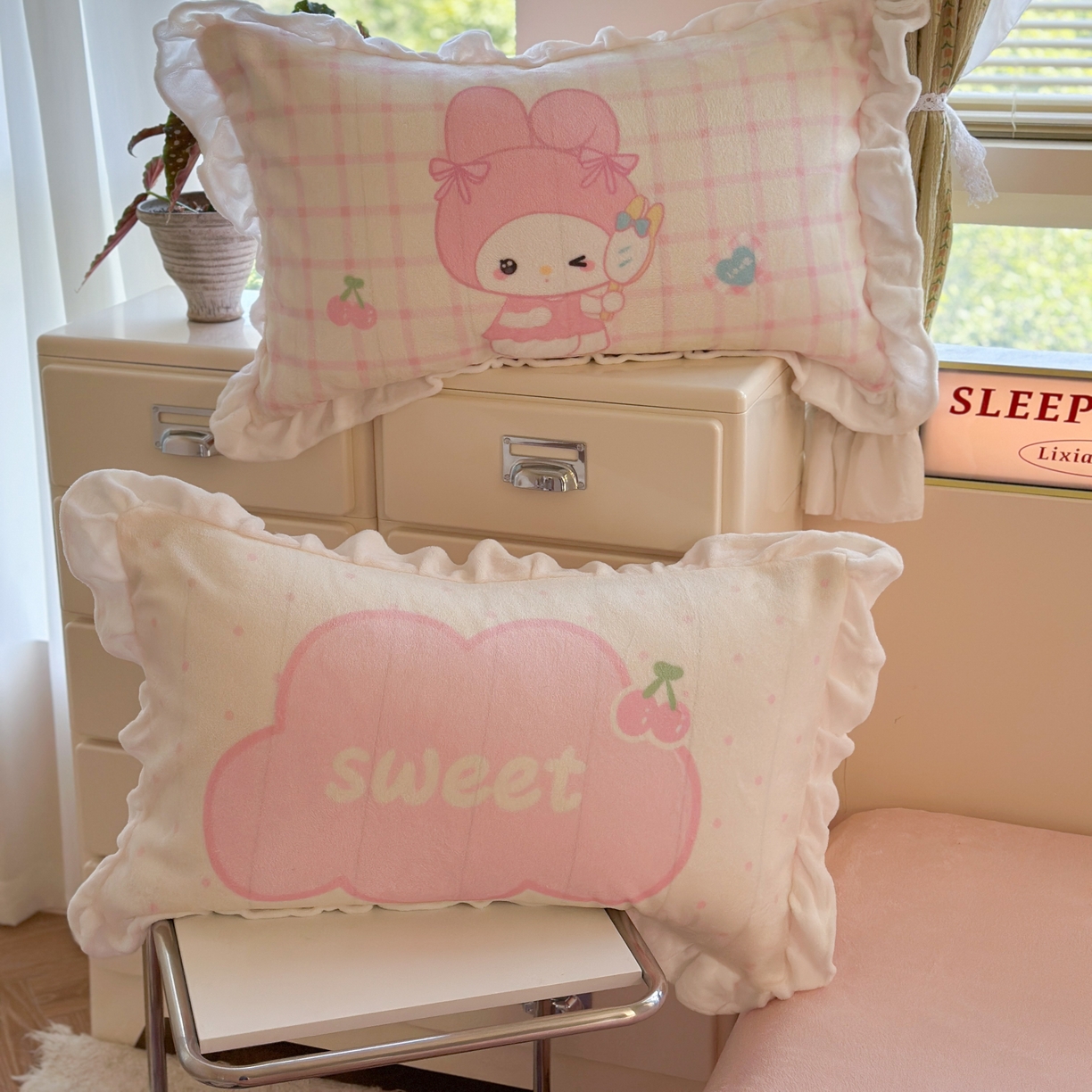 91家纺网 家纺一手货源 找家纺 美乐迪家纺 2025新款加厚牛奶绒花边四件套 头套小兔