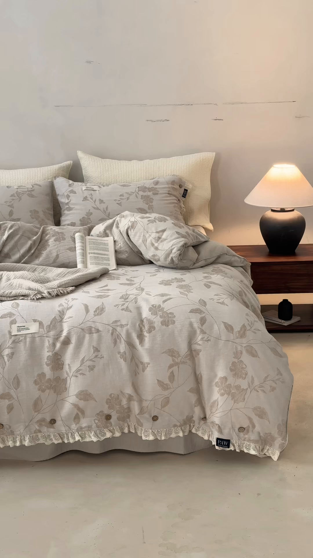 91家纺网 家纺一手货源 找家纺 大彩家居 2025新款棉麻提花四件套 叶影