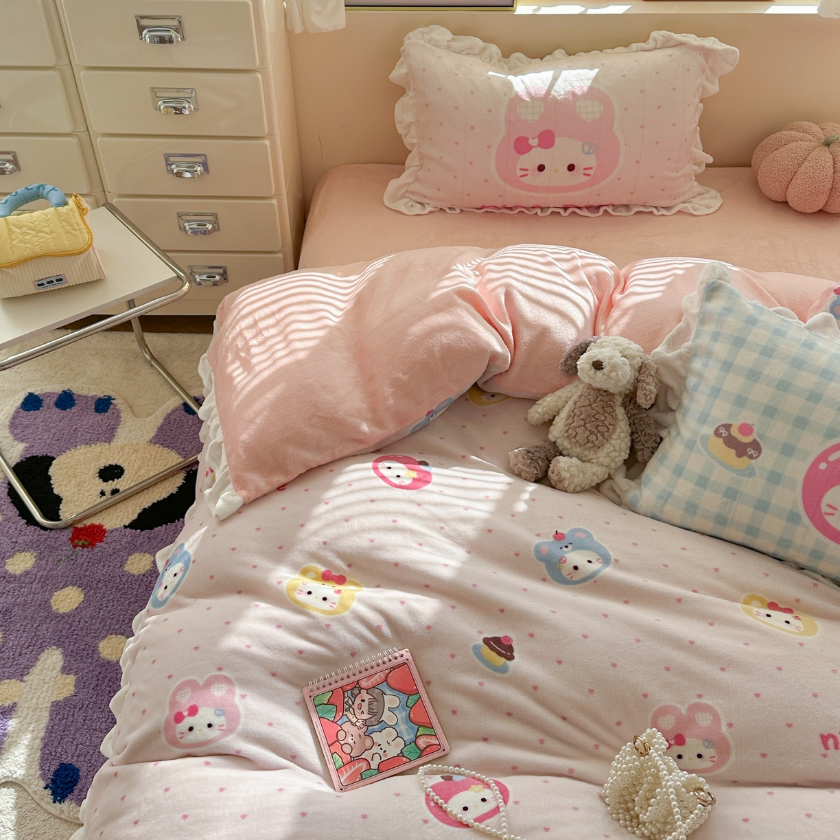 91家纺网 家纺一手货源 找家纺 美乐迪家纺 2025新款加厚牛奶绒花边四件套 甜心派对