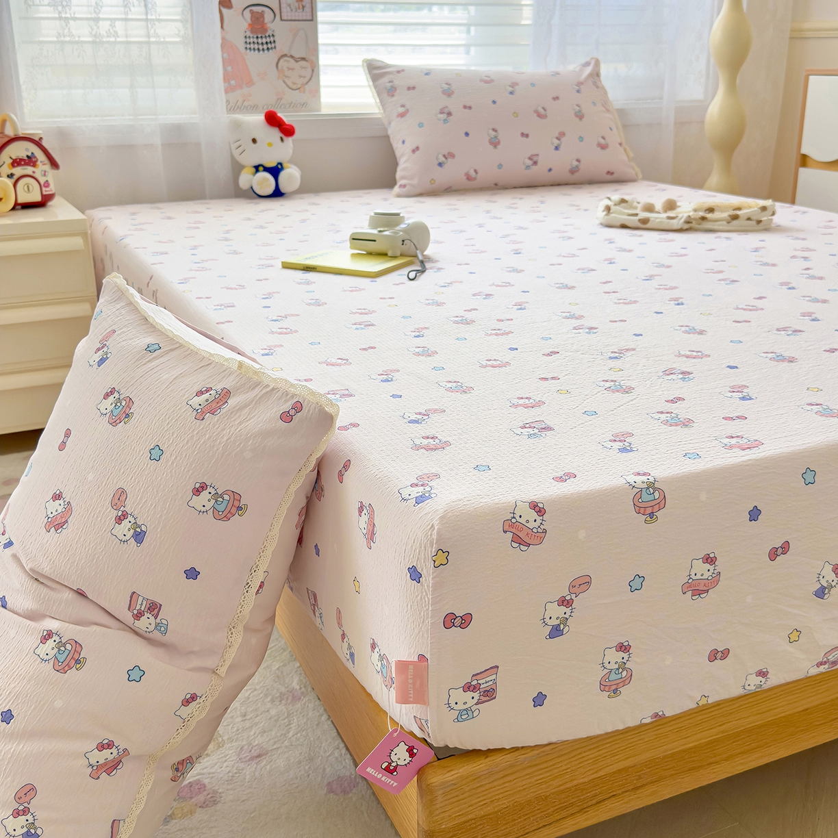 91家纺网 家纺一手货源 找家纺 （总）梦庭帛美 2025新款高克重110克云感提花皱皱纱正版三丽鸥床笠