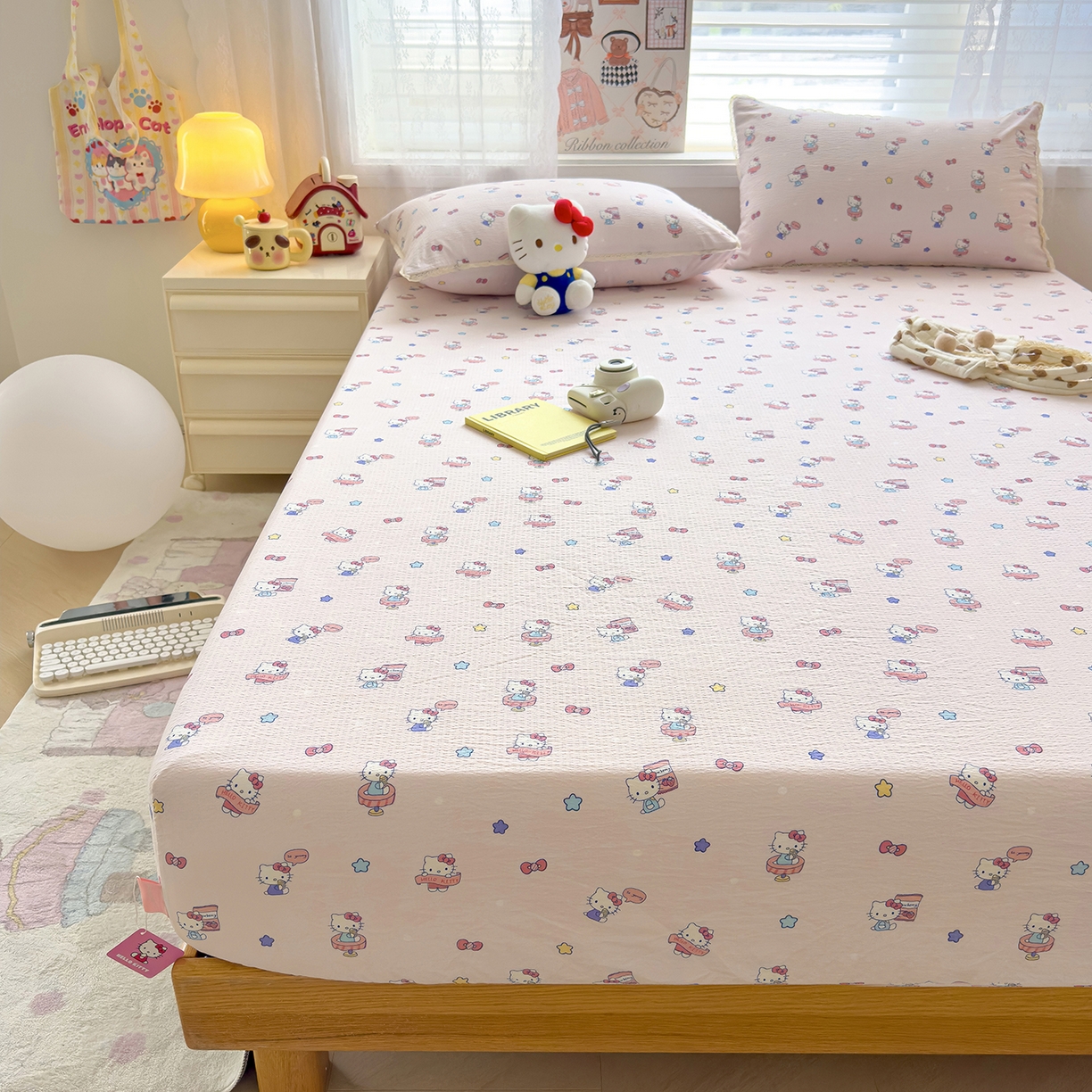 91家纺网 家纺一手货源 找家纺 （总）梦庭帛美 2025新款高克重110克云感提花皱皱纱正版三丽鸥床笠