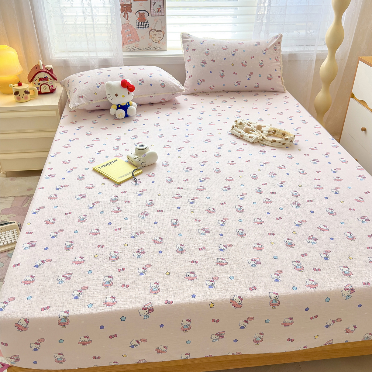 91家纺网 家纺一手货源 找家纺 （总）梦庭帛美 2025新款高克重110克云感提花皱皱纱正版三丽鸥床笠