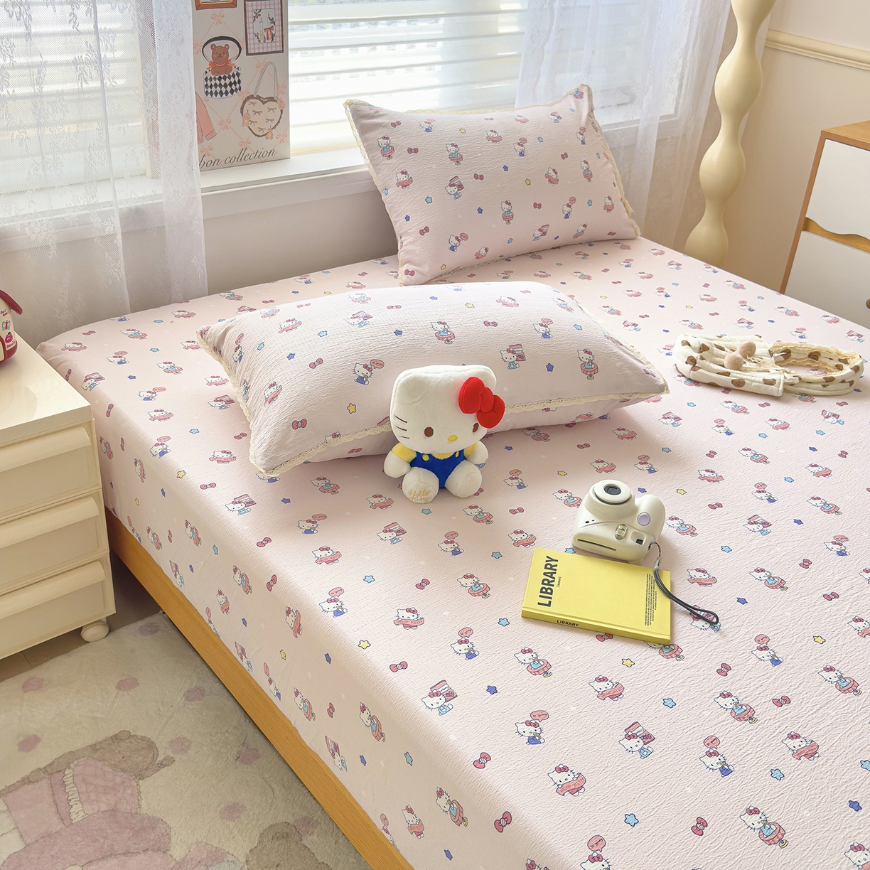 91家纺网 家纺一手货源 找家纺 （总）梦庭帛美 2025新款高克重110克云感提花皱皱纱正版三丽鸥床笠