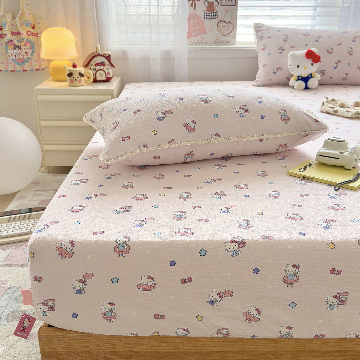 91家纺网 家纺一手货源 找家纺 （总）梦庭帛美 2025新款高克重110克云感提花皱皱纱正版三丽鸥床笠