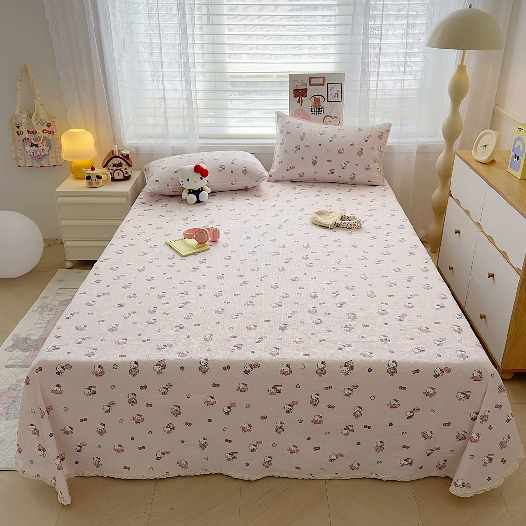 91家纺网 家纺一手货源 找家纺 （总）梦庭帛美 2025新款高克重110克云感提花皱皱纱正版三丽鸥床单