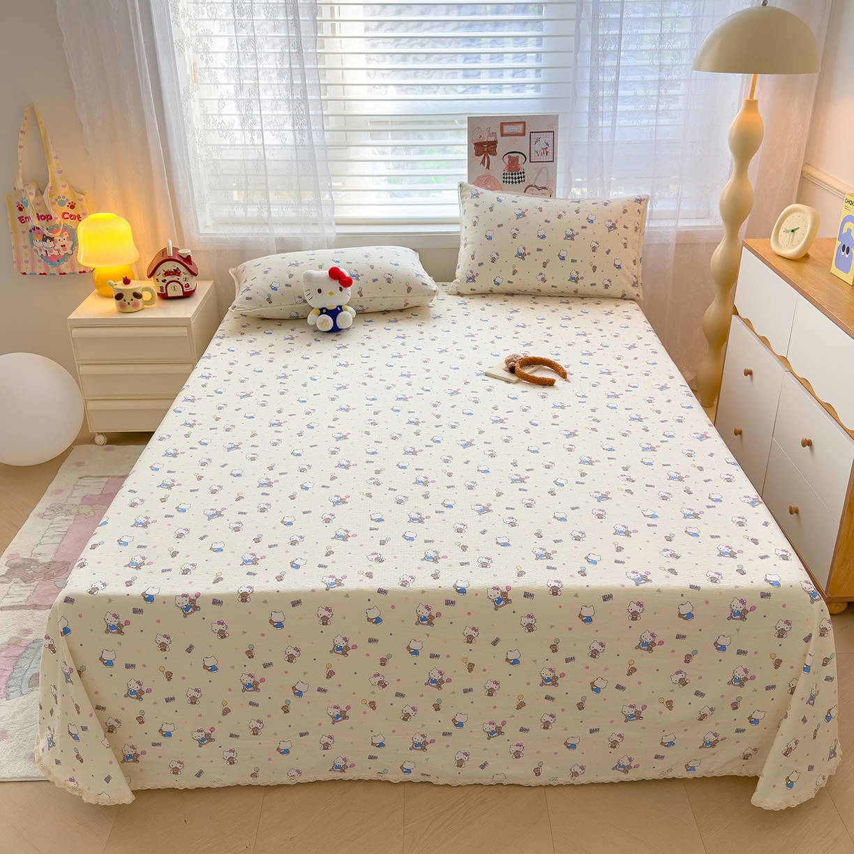 91家纺网 家纺一手货源 找家纺 （总）梦庭帛美 2025新款高克重110克云感提花皱皱纱正版三丽鸥床单