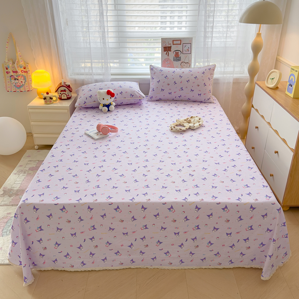 91家纺网 家纺一手货源 找家纺 （总）梦庭帛美 2025新款高克重110克云感提花皱皱纱正版三丽鸥床单