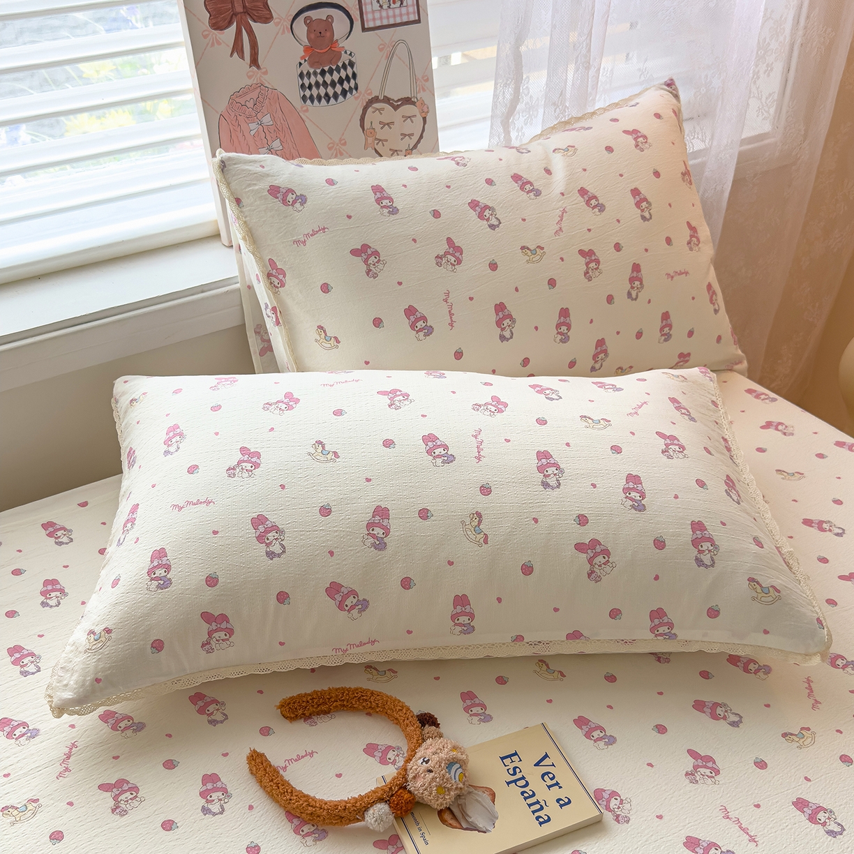 91家纺网 家纺一手货源 找家纺 梦庭帛美 2025新款高克重110克云感提花皱皱纱正版三丽鸥床单 木马美乐蒂