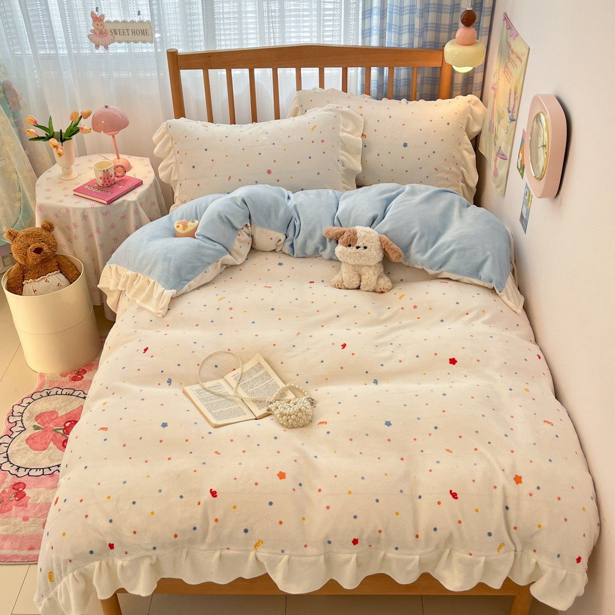 91家纺网 家纺一手货源 找家纺 （总）川悦生活 2025新款A类韩版花边牛奶绒四件套