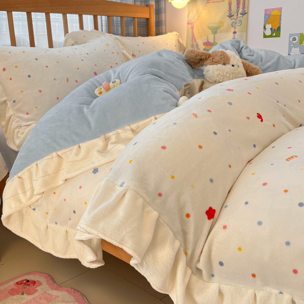 91家纺网 家纺一手货源 找家纺 （总）川悦生活 2025新款A类韩版花边牛奶绒四件套