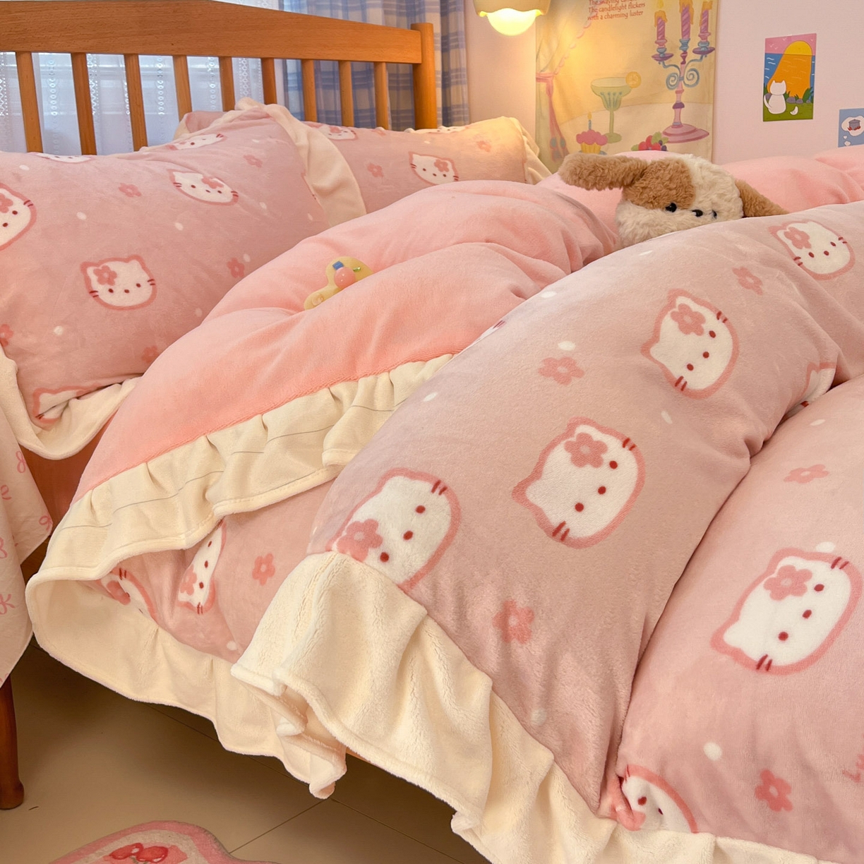 91家纺网 家纺一手货源 找家纺 （总）川悦生活 2025新款A类韩版花边牛奶绒四件套