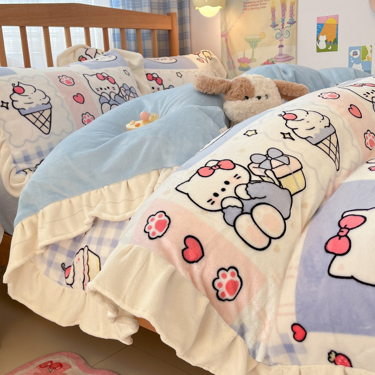 91家纺网 家纺一手货源 找家纺 （总）川悦生活 2025新款A类韩版花边牛奶绒四件套