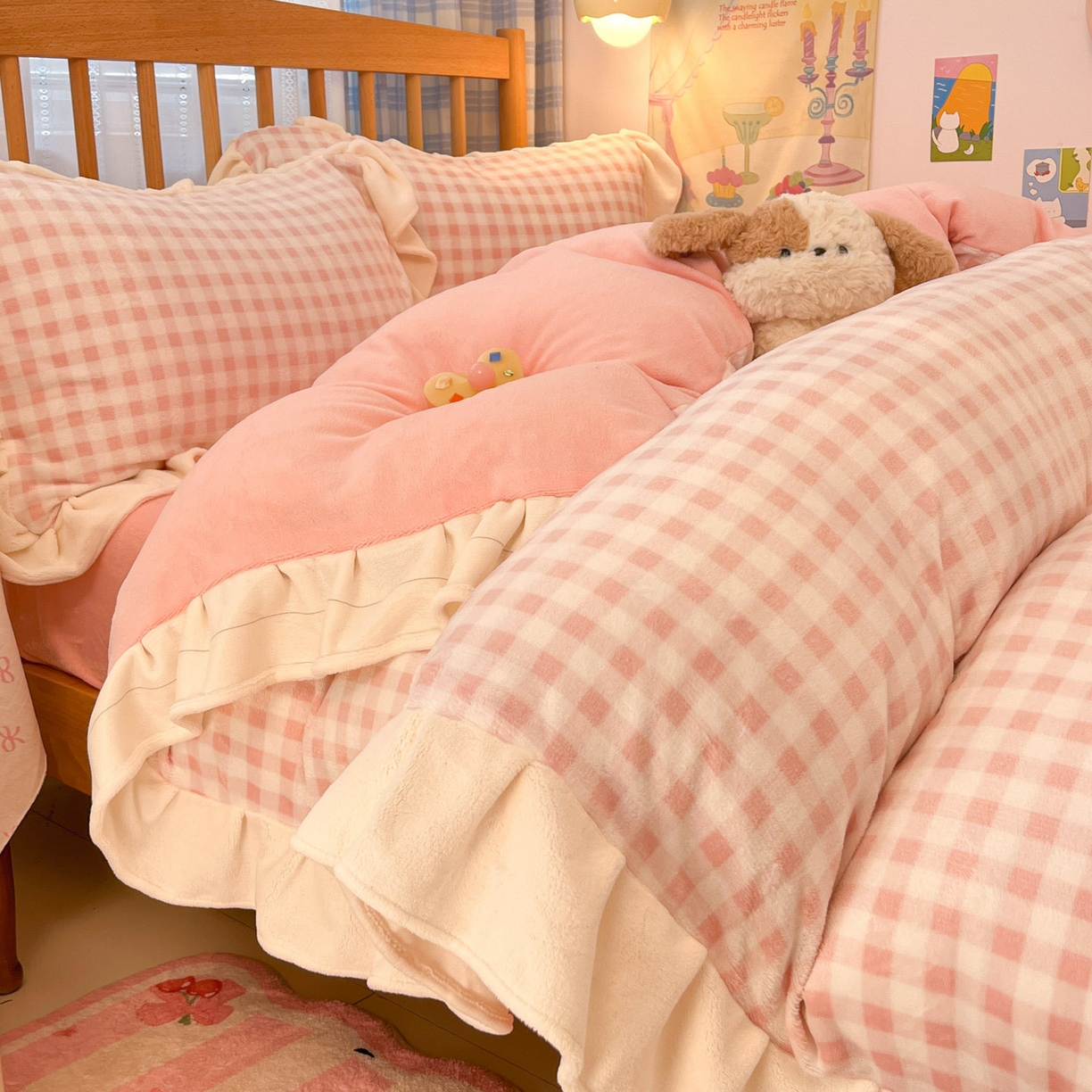 91家纺网 家纺一手货源 找家纺 （总）川悦生活 2025新款A类韩版花边牛奶绒四件套