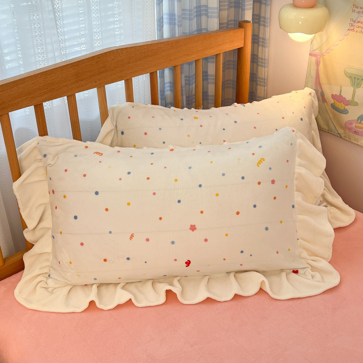 91家纺网 家纺一手货源 找家纺 川悦生活 2025新款A类韩版花边牛奶绒四件套 花边彩虹心情粉