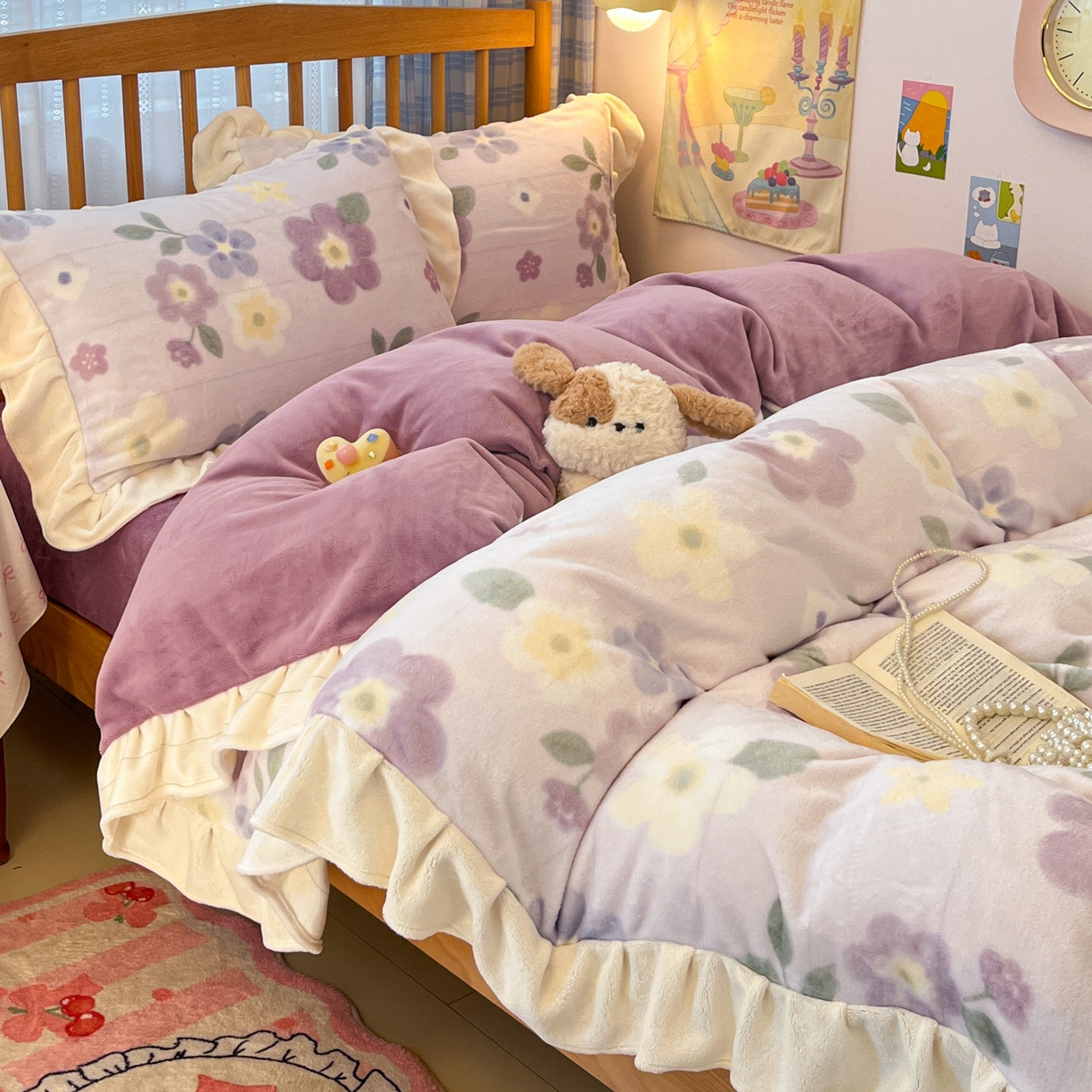 91家纺网 家纺一手货源 找家纺 川悦生活 2025新款A类韩版花边牛奶绒四件套 花边莉莉柒缇