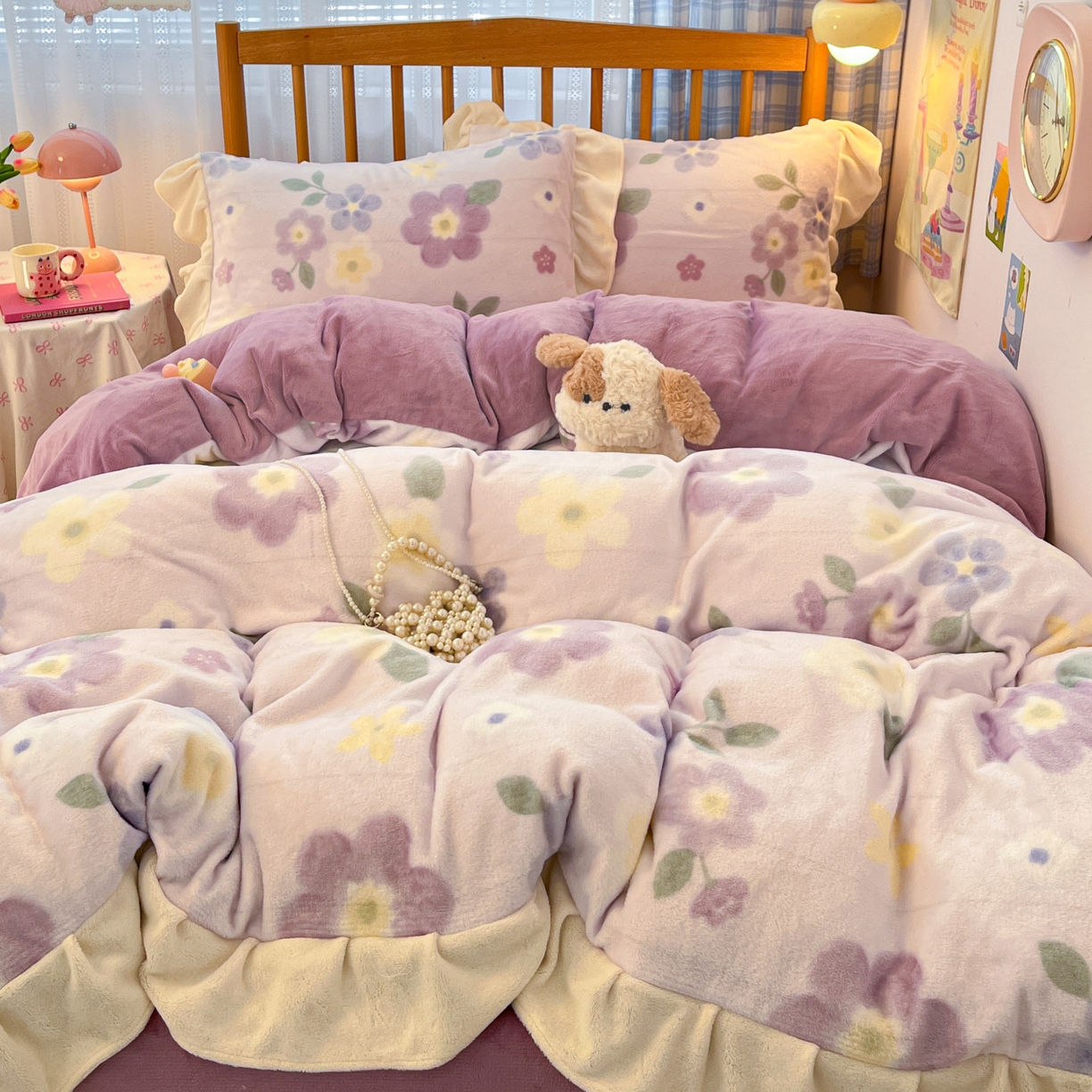 91家纺网 家纺一手货源 找家纺 川悦生活 2025新款A类韩版花边牛奶绒四件套 花边莉莉柒缇