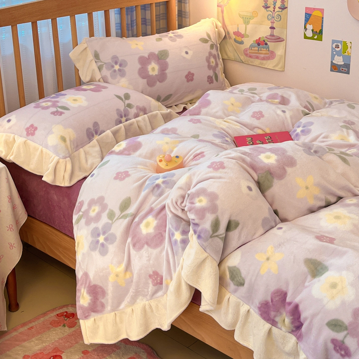 91家纺网 家纺一手货源 找家纺 川悦生活 2025新款A类韩版花边牛奶绒四件套 花边莉莉柒缇