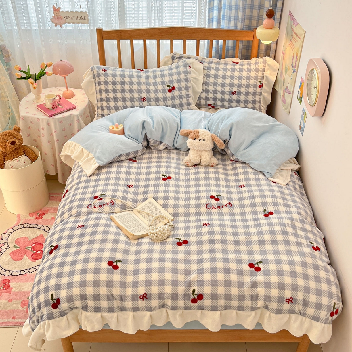 91家纺网 家纺一手货源 找家纺 川悦生活 2025新款A类韩版花边牛奶绒四件套 花边青天车厘