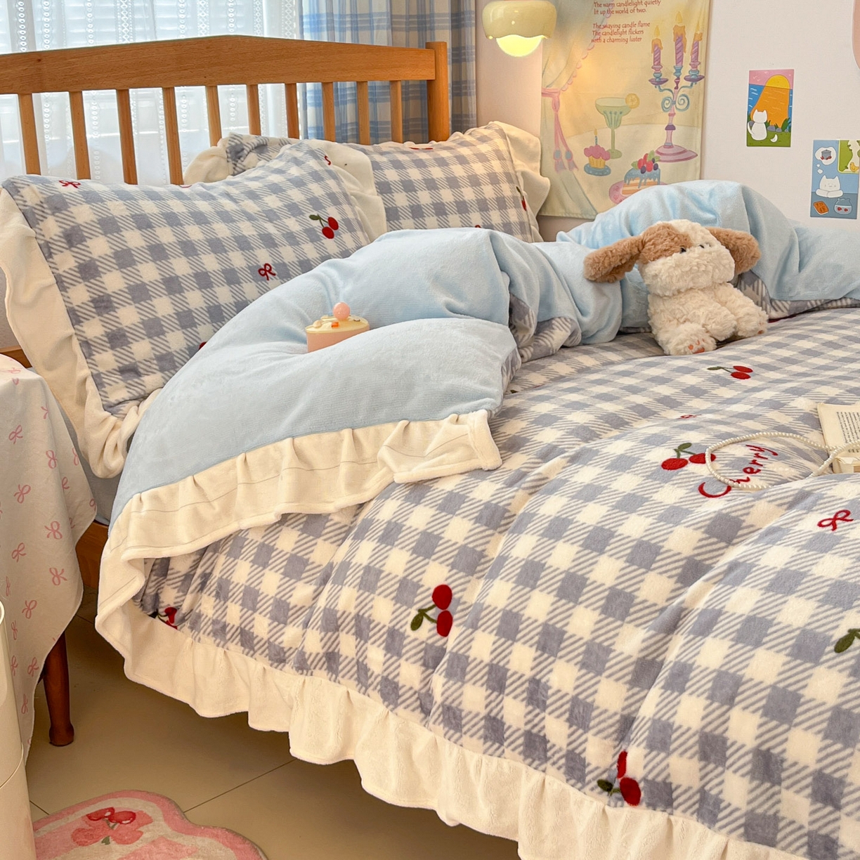 91家纺网 家纺一手货源 找家纺 川悦生活 2025新款A类韩版花边牛奶绒四件套 花边青天车厘