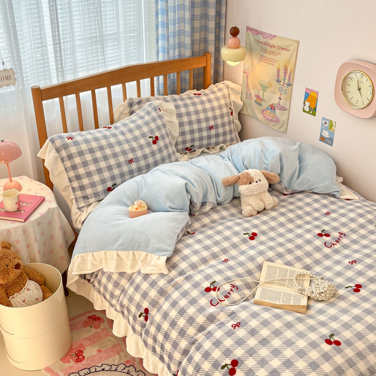 91家纺网 家纺一手货源 找家纺 川悦生活 2025新款A类韩版花边牛奶绒四件套 花边青天车厘