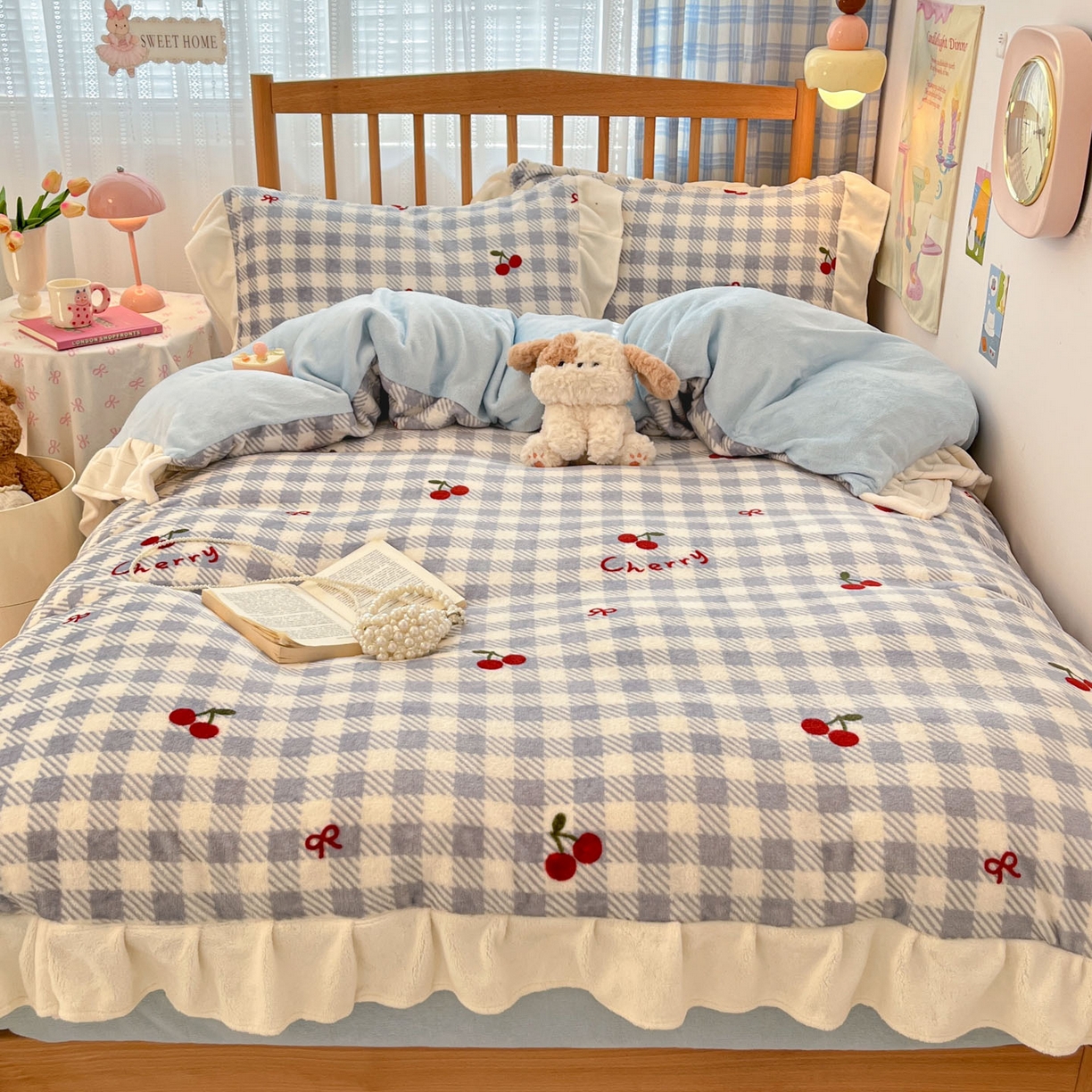 91家纺网 家纺一手货源 找家纺 川悦生活 2025新款A类韩版花边牛奶绒四件套 花边青天车厘