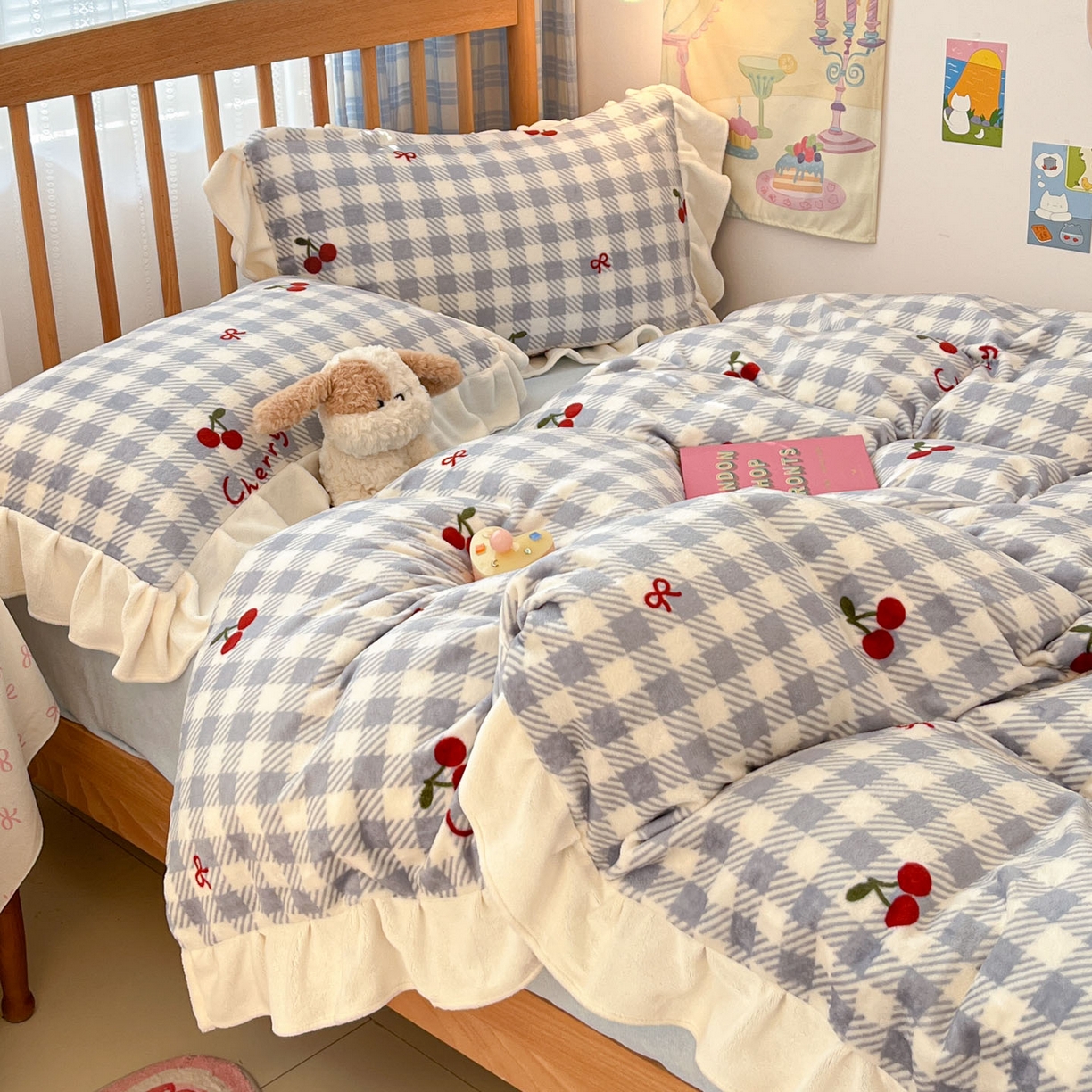 91家纺网 家纺一手货源 找家纺 川悦生活 2025新款A类韩版花边牛奶绒四件套 花边青天车厘