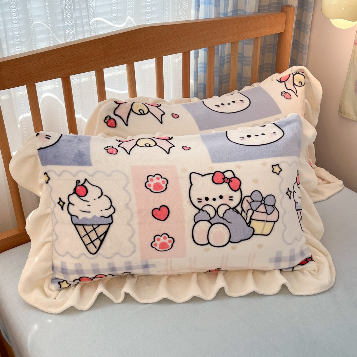 91家纺网 家纺一手货源 找家纺 川悦生活 2025新款A类韩版花边牛奶绒四件套 花边甜茶小猫