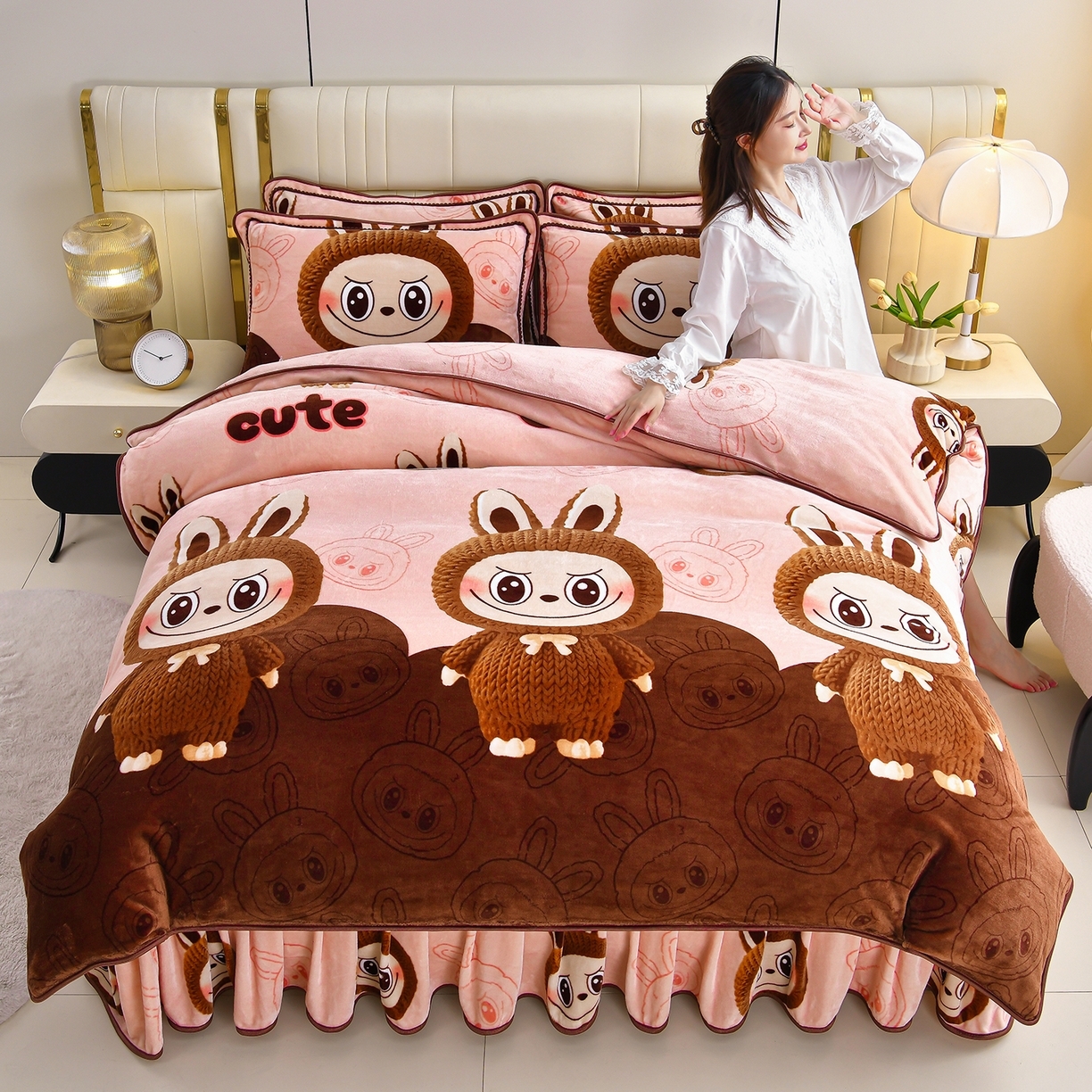 91家纺网 家纺一手货源 找家纺 （总）绒品荟家纺 2025新款8.5斤加厚牛奶绒金貂绒法莱绒四件套三件套冬季法兰绒床裙款高克重