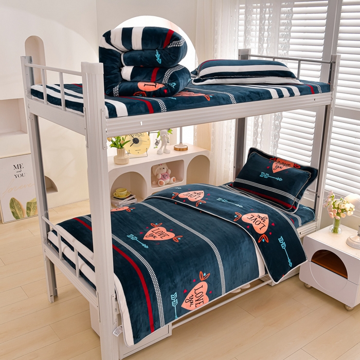 91家纺网 家纺一手货源 找家纺 （总）绒品荟家纺 2025新款加厚牛奶绒三件套金貂绒法莱绒冬季床单款床笠款学生宿舍单人三件套