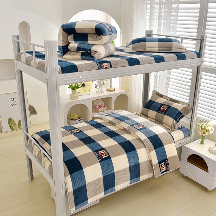 91家纺网 家纺一手货源 找家纺 （总）绒品荟家纺 2025新款加厚牛奶绒三件套金貂绒法莱绒冬季床单款床笠款学生宿舍单人三件套