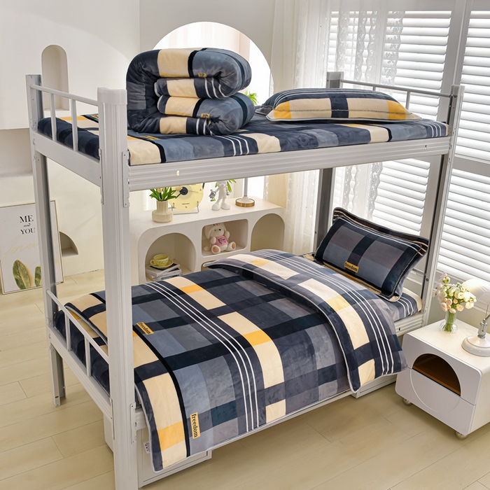 91家纺网 家纺一手货源 找家纺 （总）绒品荟家纺 2025新款加厚牛奶绒三件套金貂绒法莱绒冬季床单款床笠款学生宿舍单人三件套