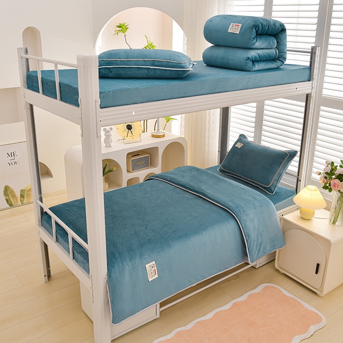 91家纺网 家纺一手货源 找家纺 （总）绒品荟家纺 2025新款加厚牛奶绒三件套金貂绒法莱绒冬季床单款床笠款学生宿舍单人三件套