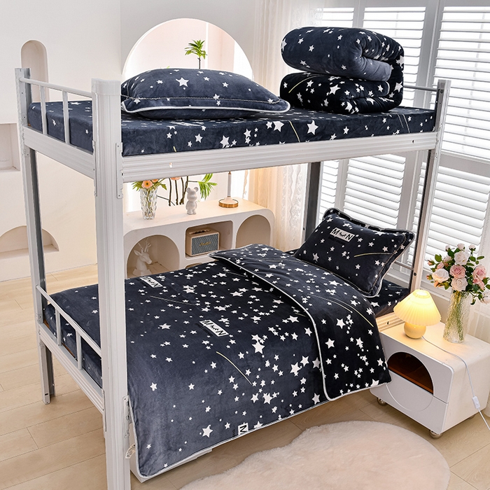 91家纺网 家纺一手货源 找家纺 （总）绒品荟家纺 2025新款加厚牛奶绒三件套金貂绒法莱绒冬季床单款床笠款学生宿舍单人三件套