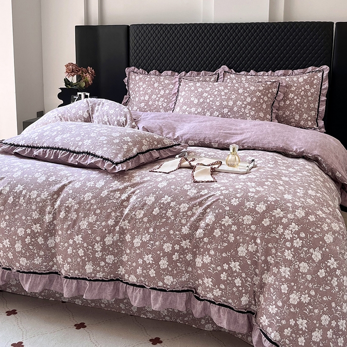 91家纺网 家纺一手货源 找家纺 （总）金纱玉纺家纺 2025新款古法水洗花边床裙床单四件套