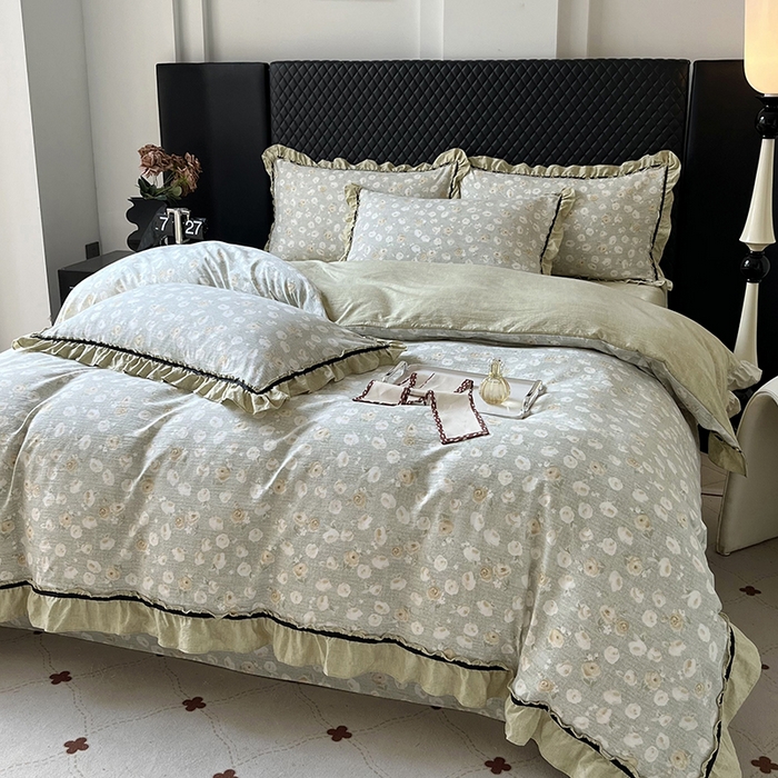 91家纺网 家纺一手货源 找家纺 （总）金纱玉纺家纺 2025新款古法水洗花边床裙床单四件套