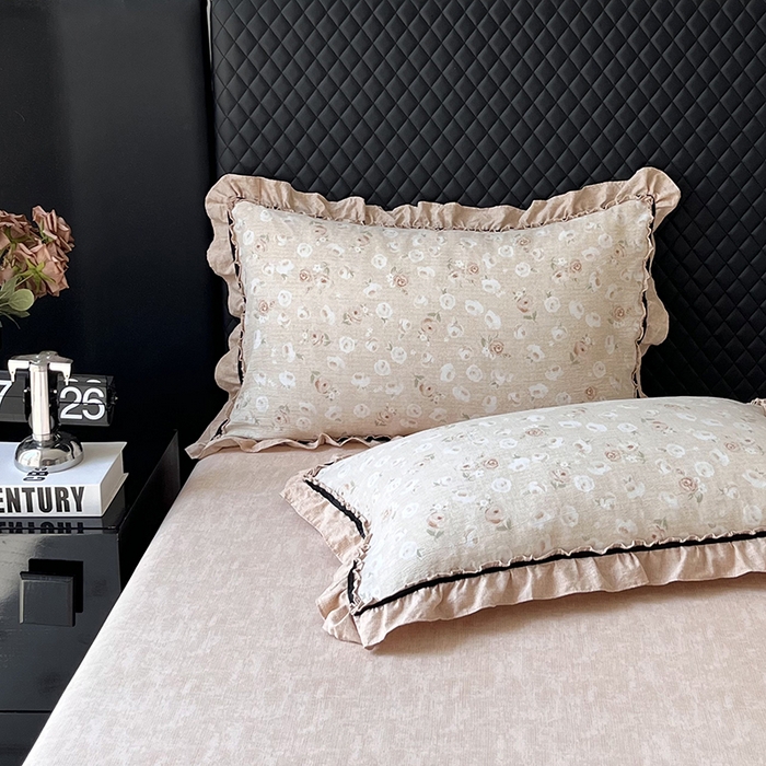 91家纺网 家纺一手货源 找家纺 金纱玉纺家纺 2025新款古法水洗花边床裙床单四件套 仙韵-黄