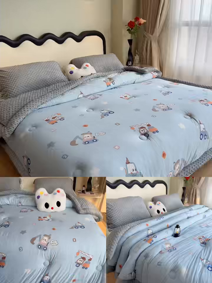 91家纺网 家纺一手货源 找家纺 （总）兜米家居 2025新款针织豆豆绒被纯手工包边卡通立体豆豆绒保暖被被子被芯