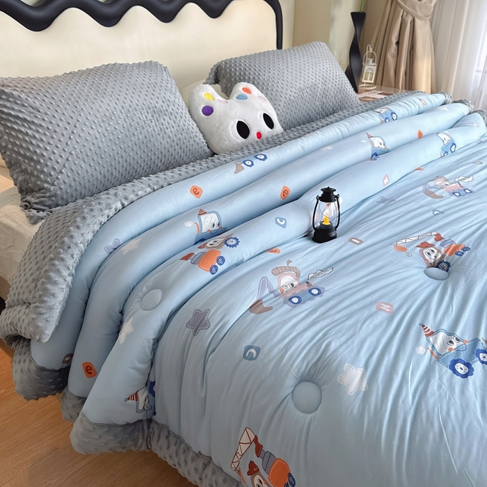 91家纺网 家纺一手货源 找家纺 （总）兜米家居 2025新款针织豆豆绒被纯手工包边卡通立体豆豆绒保暖被被子被芯