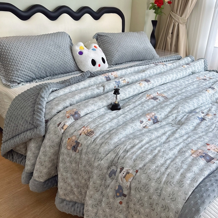 兜米家居 2025新款针织豆豆绒被纯手工包边卡通立体豆豆绒保暖被被子被芯 花小象