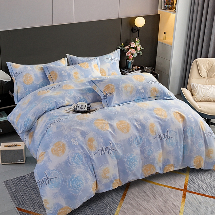 91家纺网 家纺一手货源 找家纺 金纱玉纺 2025年新款加厚四件套 花香满园-蓝