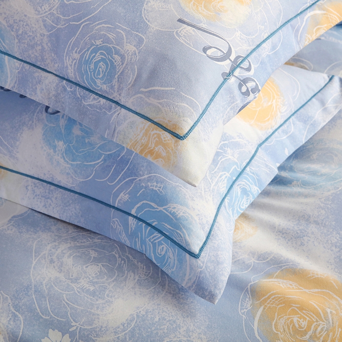 91家纺网 家纺一手货源 找家纺 金纱玉纺 2025年新款加厚四件套 花香满园-蓝