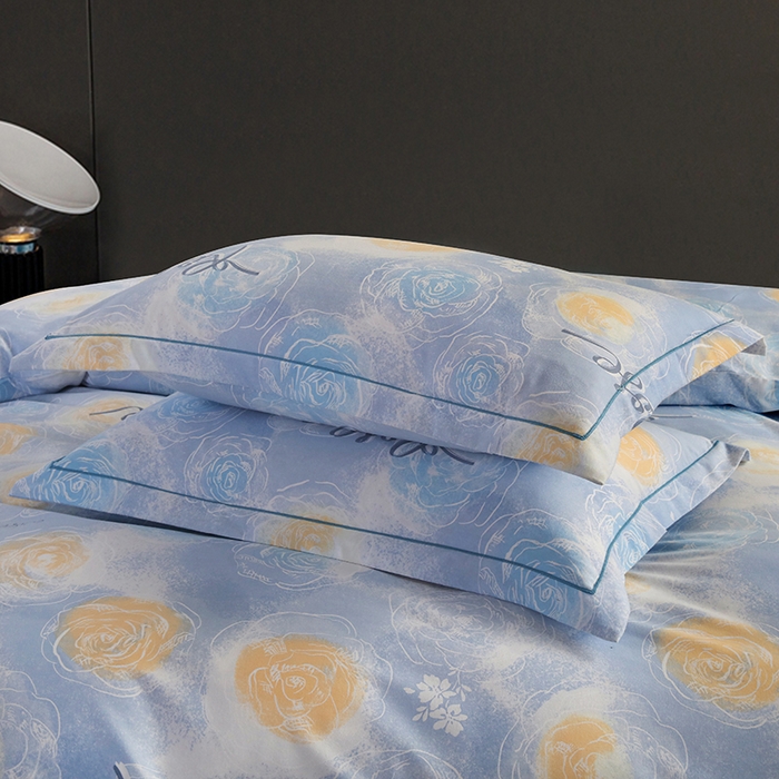 91家纺网 家纺一手货源 找家纺 金纱玉纺 2025年新款加厚四件套 花香满园-蓝