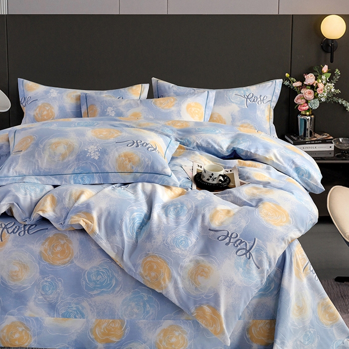 91家纺网 家纺一手货源 找家纺 金纱玉纺 2025年新款加厚四件套 花香满园-蓝