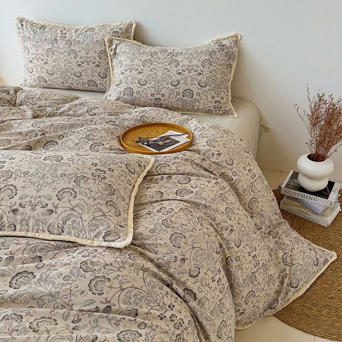 91家纺网 家纺一手货源 找家纺 （总）竹合家纺 2025秋冬新品高克重爆款流苏边色织仿麻复古侘寂风四件套 （零售价格不可低于148元）