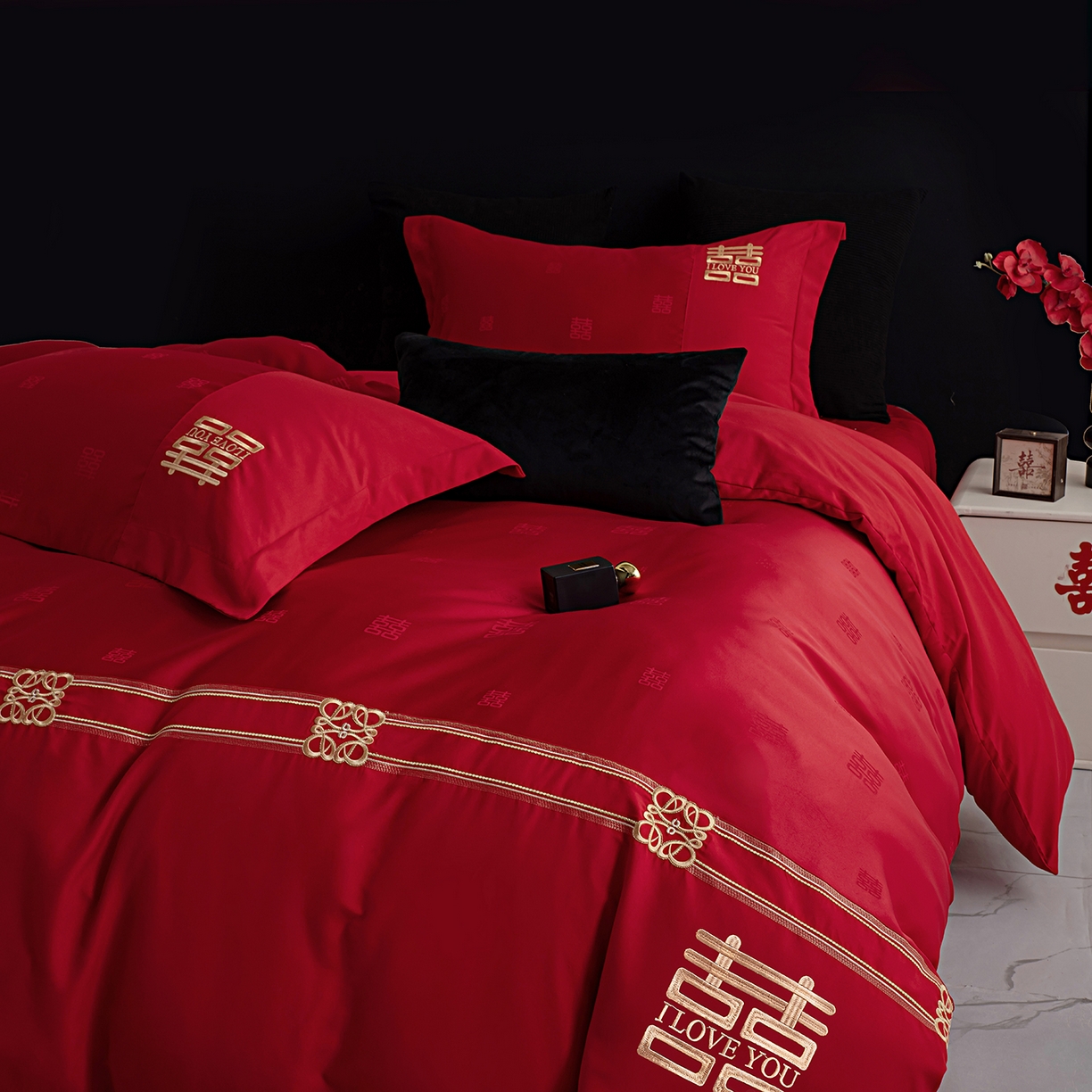 金麦家纺 2025新款亲肤提花面料刺绣婚庆四件套-婚庆系列 喜悦