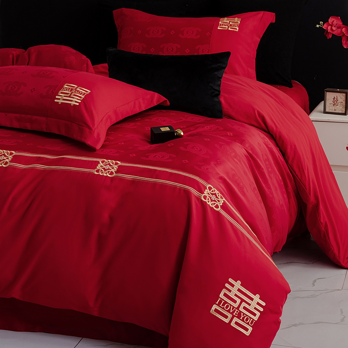 金麦家纺 2025新款亲肤提花面料刺绣婚庆四件套-婚庆系列 永恒