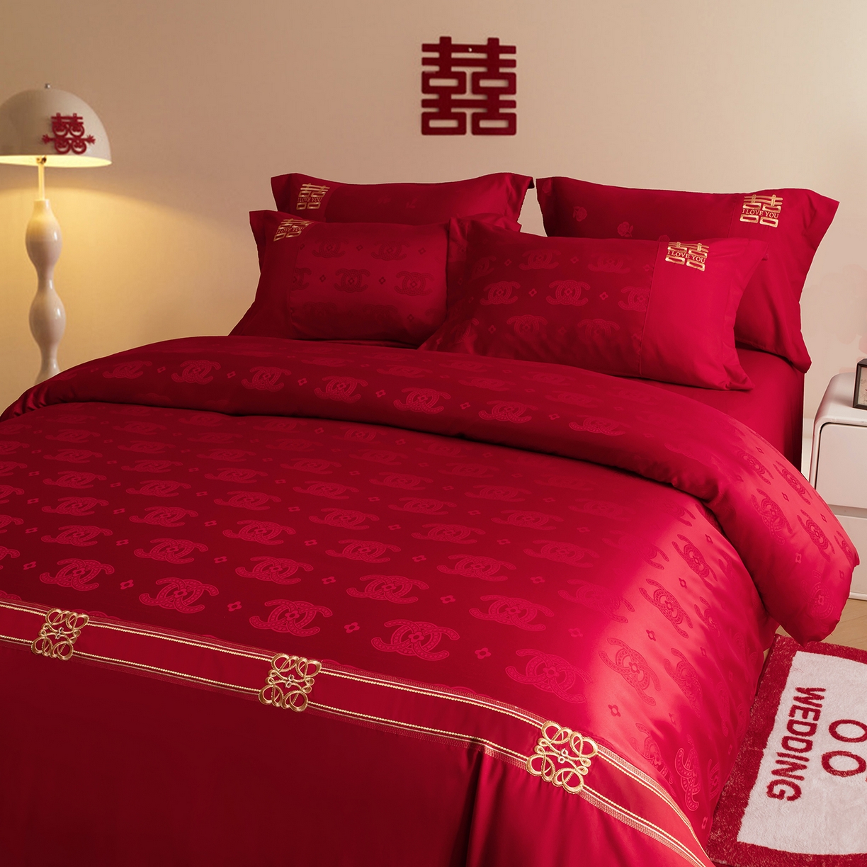 91家纺网 家纺一手货源 找家纺 金麦家纺 2025新款亲肤提花面料刺绣婚庆四件套-婚庆系列 永恒